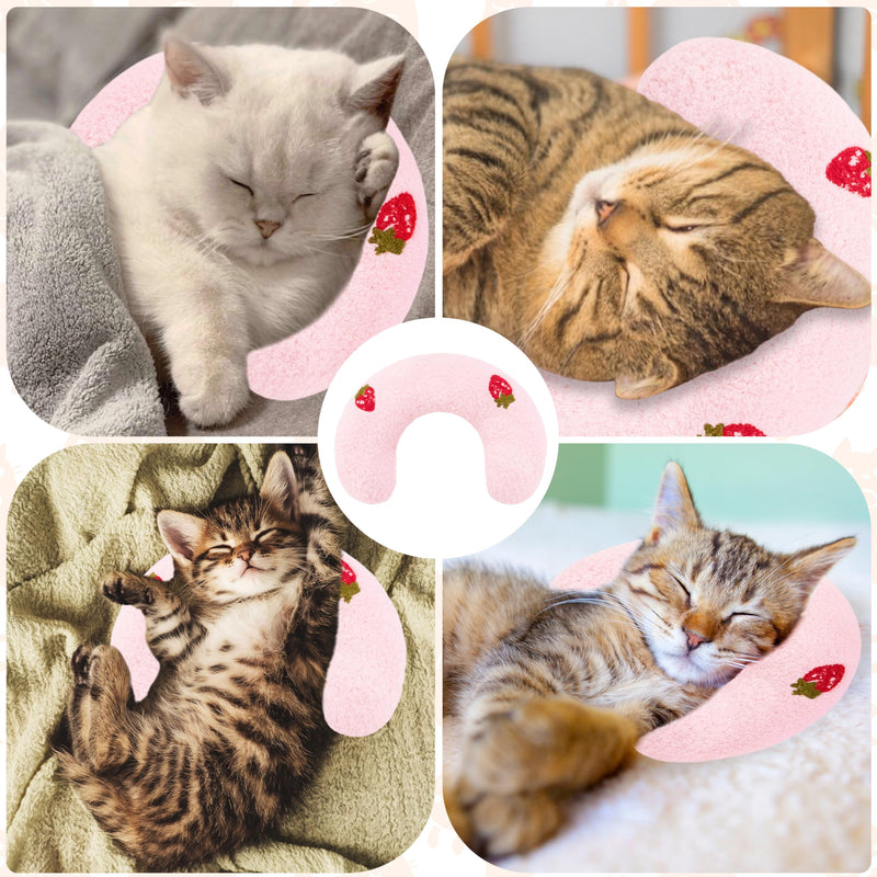 Cat Pillow, Ultra Soft Fluffy Half Donut Cat Calming Pillow with Cute Pattern, Cat Pillow for Indoor Cats, Relieve Pet Anxiety and Provide Joint Support, Machine Washable.(Pink) Pink