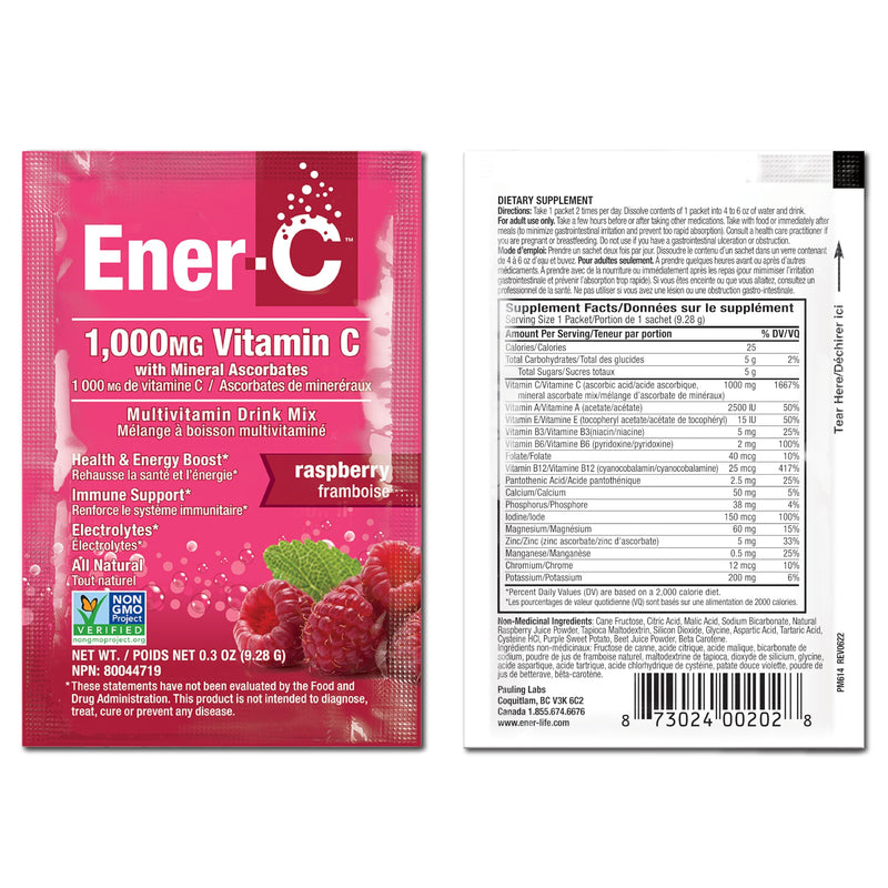 Ener-C Multivitamin Drink Mix, Electrolytes Powder - Raspberry, 60 Count | Vitamin Packets for Water, Vitamin Drink Mix, Hydration Liquid Mix, Immune Booster for Adults, Healthy Energy 1.15 Pound (Pack of 1)