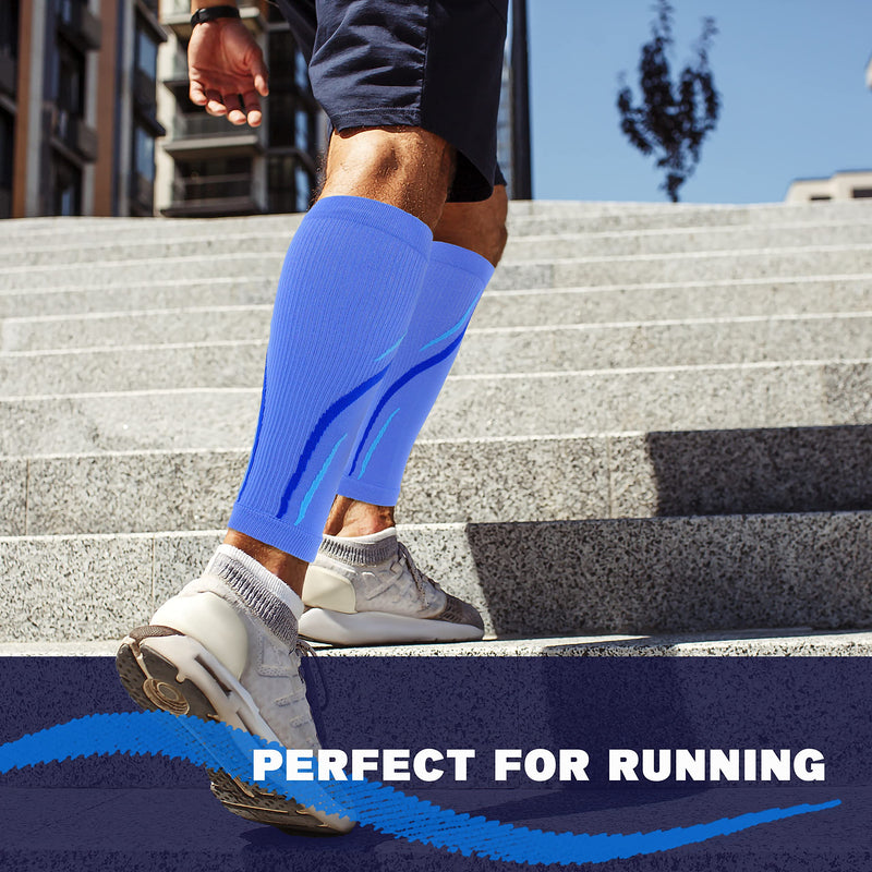 Calf Compression Sleeve for Men & Women 20-30 mmHg, Leg compression Sleeve, Footless Compression Socks (1 or 2Pair) 2pairs-blue Large-X-Large - BeesActive Australia