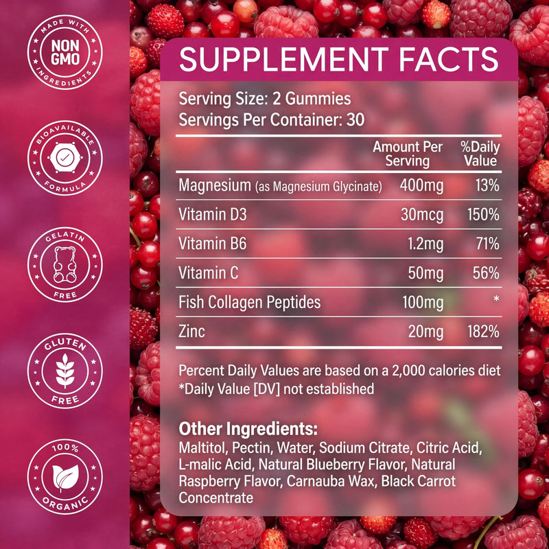 Magnesium Glycinate Gummies 400mg Sugar Free - High Absorption Magnesium Supplement with Vitamin D & B6 for Stress Relief, Calm Sleep & Leg Cramps Support - Vegan Chewable for Women and Men