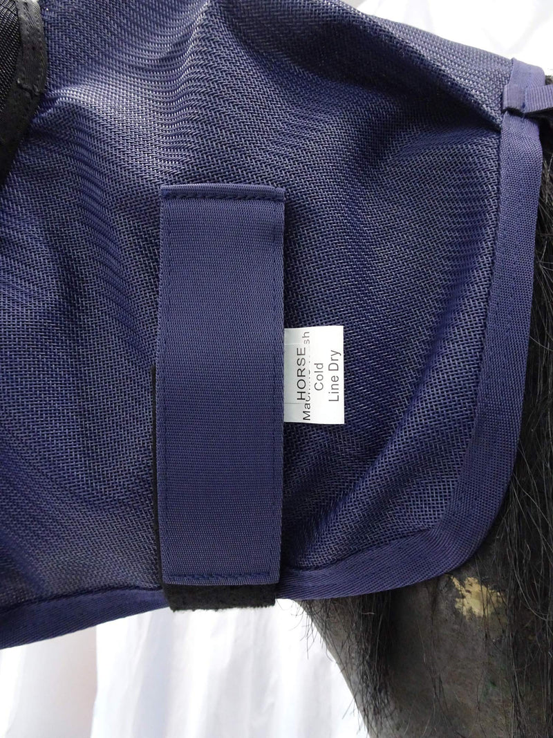 Mesh Fly Mask with Ears Nose UV Protection Full Face for Horse/Cob (Horse, Navy) - BeesActive Australia