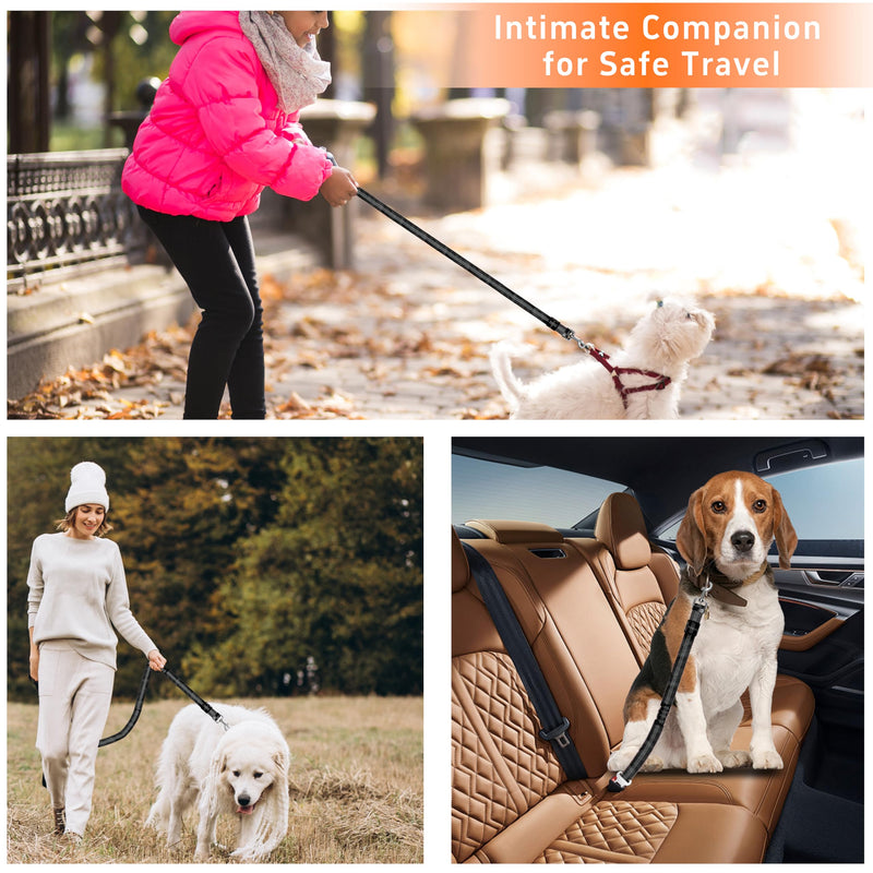 Dog Car Seat Belt for Car, 3 Piece Set Retractable Dog Car Harness Adjustable Reflective Dog SeatBelt for Vehicle Headrests, Dog Safety Restraint Seatbelt Heavy Duty& High Elastics, Black 2PCS Black - BeesActive Australia