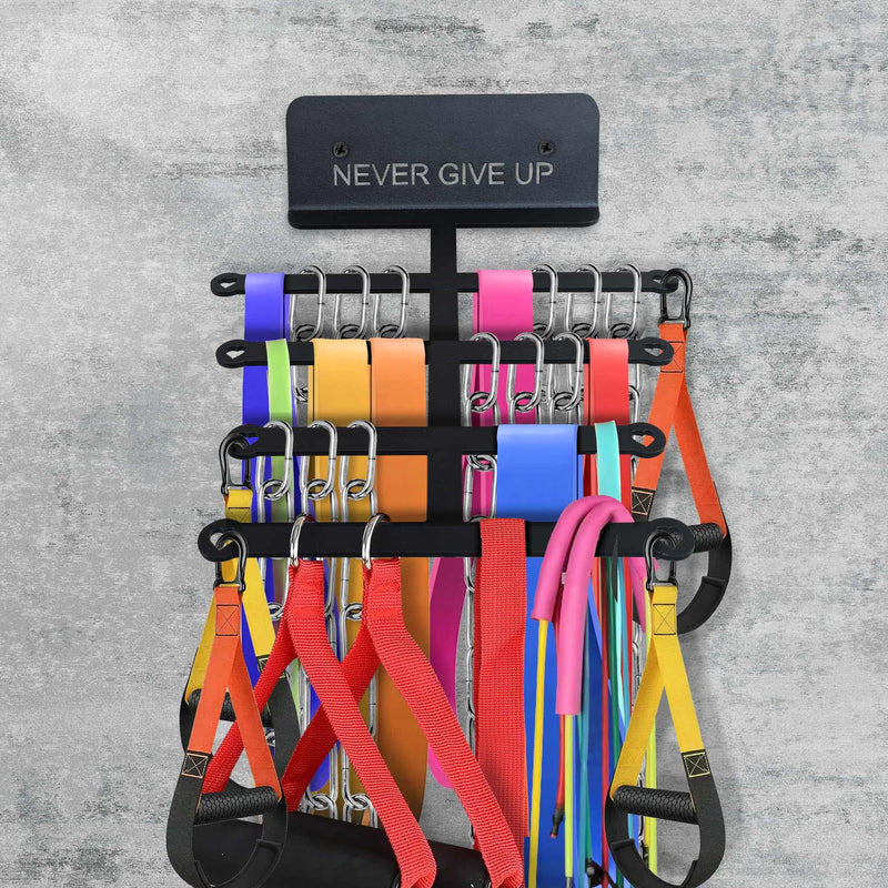 Resistance Rack Band Storage Hanger Gym Equipment Organizer Pull Up Bands Jump Ropes, Never Give Up Gym Décor Storage Rack for Home Gym