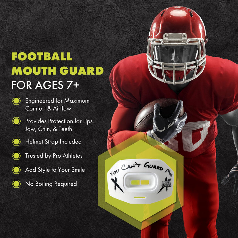 DAMAGE CONTROL Youth Football Mouth Guard – Breathable No Boil Mouthpiece, Protects Lips & Teeth, Works with Braces, Includes Helmet Strap – Sports Gear & Accessories (You Can't Guard Me) You Can't Guard Me