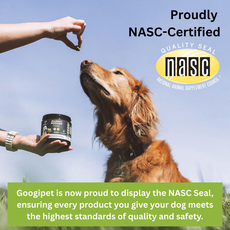 Googipet Dog Allergy Chews, Seasonal Dog Allergy Relief & Itchy Skin Relief, Skin & Coat Supplement Colostrum, Coconut Oil, Omega 3 Fish Oil, & Bee Pollen for Dogs Itch Relief (Peanut Butter Flavor) Allergy Chews (Peanut Butter Flavor)