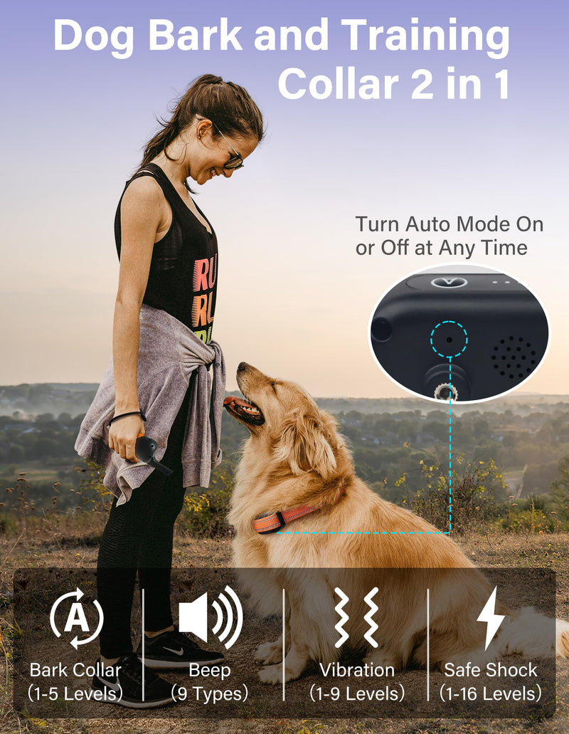PaiPaitek Bark Activated Shock Collar with Remote - Automatic Bark and Training Collar Combo 3300ft Range, Bark Shock Collar for 40-150lbs Medium Large Dogs - IPX7 Waterproof Orange - BeesActive Australia