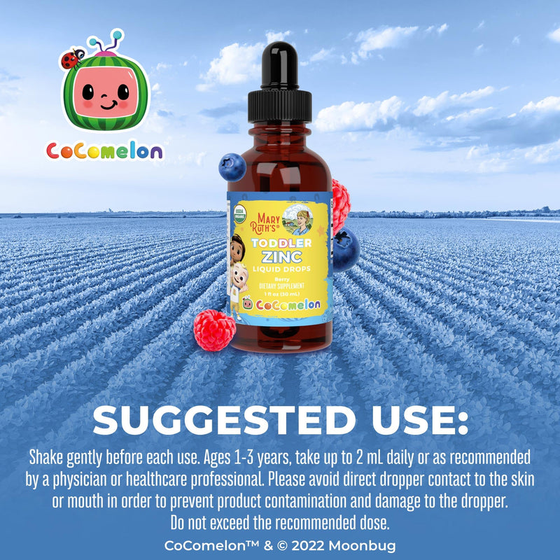 MaryRuth Organics Cocomelon Toddler Liquid Ionic Zinc | Sugar Free | USDA Organic | Kids Zinc Sulfate for Ages 1-3 | Immune Support Supplement for Children | Vegan | Non-GMO | Gluten Free | 1 Fl Oz - BeesActive Australia