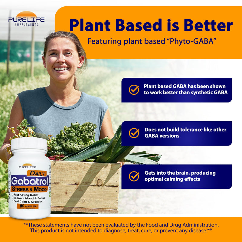 Gabatrol Daily – Plant Based GABA Supplement. Vegetarian and Vegan Friendly (60 Veggie Caps) 60 Count (Pack of 1)