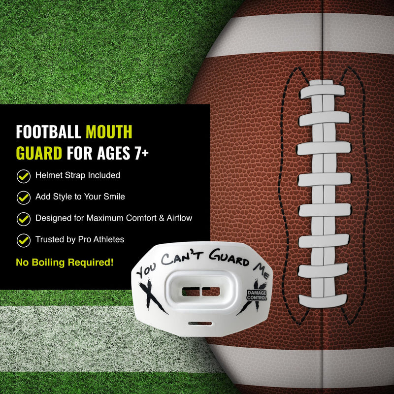 DAMAGE CONTROL Youth Football Mouth Guard – Breathable No Boil Mouthpiece, Protects Lips & Teeth, Works with Braces, Includes Helmet Strap – Sports Gear & Accessories (You Can't Guard Me) You Can't Guard Me