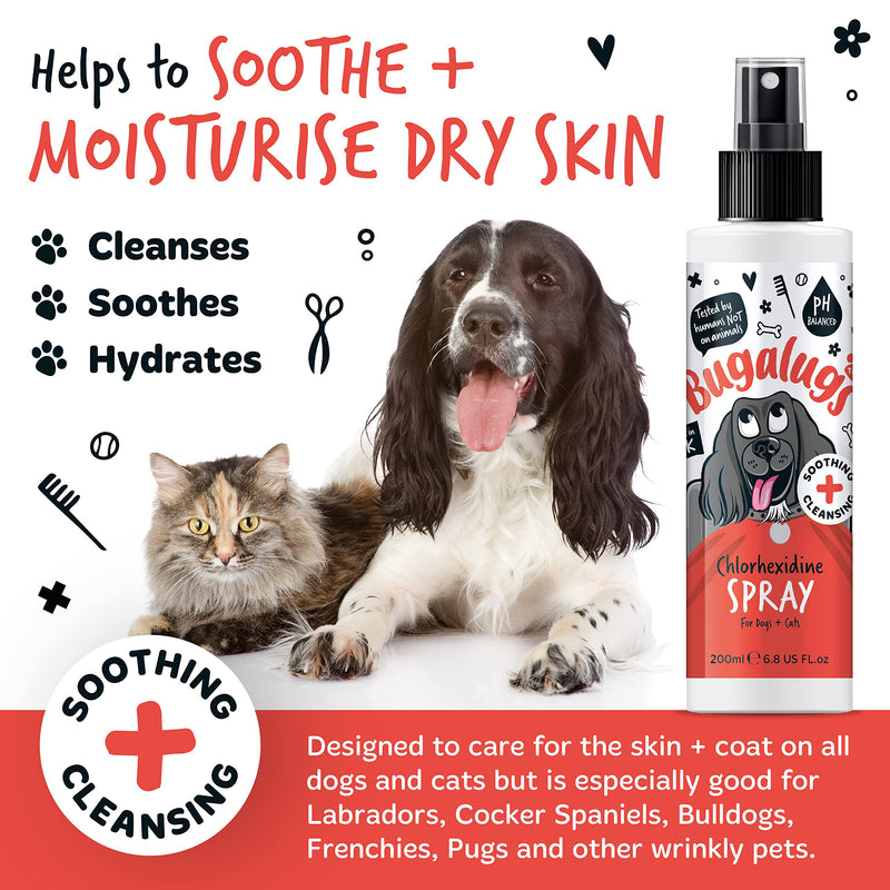 BUGALUGS Dog Spray for pawly skin - dog grooming pet spray. Great for dogs with stressed skin. Cleans Wrinkles for puppy, dogs & cat grooming
