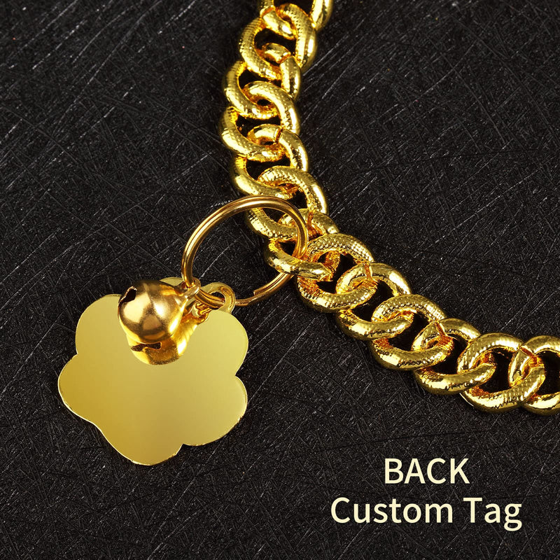 Hillban Cat Collar Diamond Chain Glitter Collar Walking Metal with Secure Buckle Cat Pet Necklace with Paw Charm Link Cuban Jewelry Accessories with ID Tag Bell(8 Inch,Gold) Gold 8 Inch - BeesActive Australia