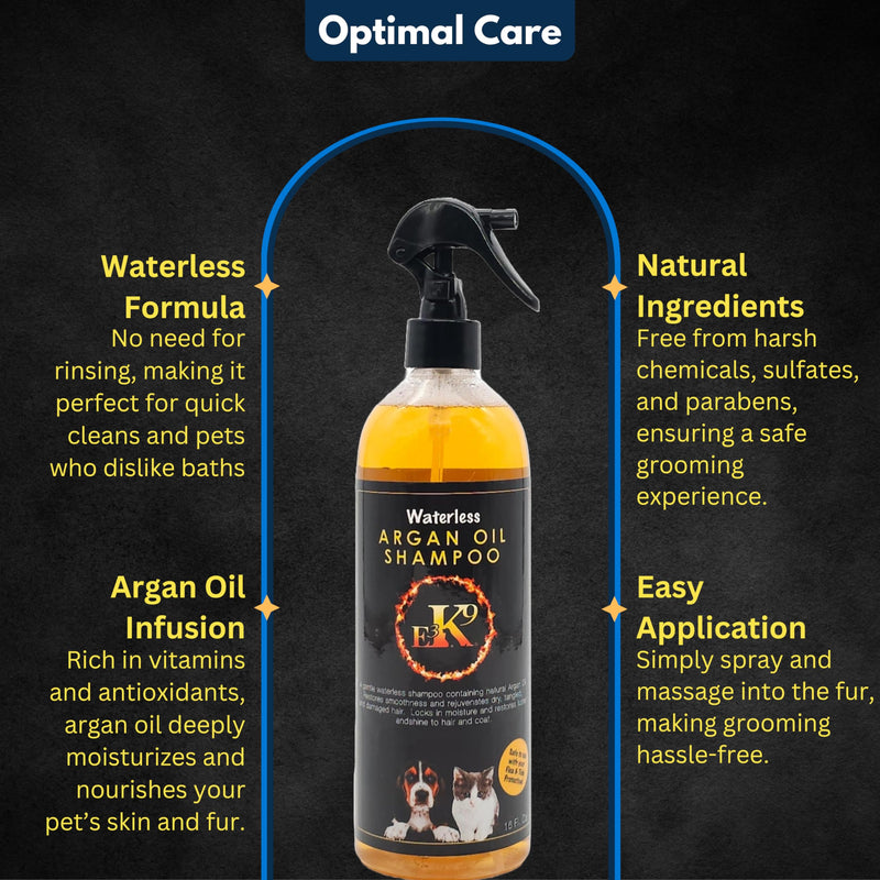 E3 Waterless Argan Oil Shampoo for Pets, 16oz - Fortified with Nanoencasulated Nano Vitamins A,C,E &F - No-Rinse Formula, Moisturizes and Conditions, Gentle and Effective, Vet Approved - BeesActive Australia