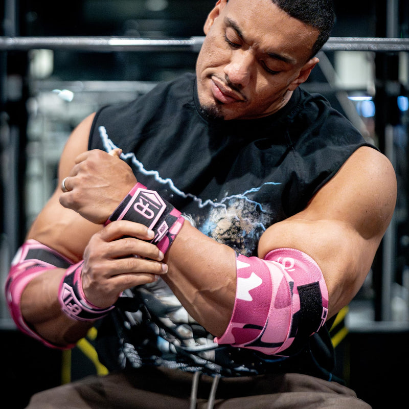 Elbow Wraps for Weightlifting - Heavy Duty Construction, 25% More Elasticity, Reinforced Stitching, Extra Wide Fastener, Easy to Adjust, (Digital Pink) Digital Pink