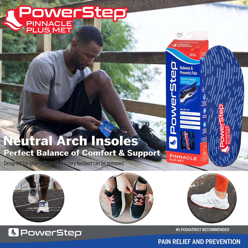 PowerStep Pinnacle Plus Ball of Foot Pain Relief Orthotics - Shoe Inserts for Metatarsalgia, Arch Support & Morton's Neuroma Pain Relief - Made in USA Insoles with Metatarsal Pad (M 6-6.5, F 8-8.5) Men's 6-6.5 / Women's 8-8.5 Red/Blue