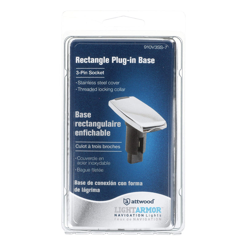 Attwood 910V3SS-7 LightArmor 910V Series 3-Pin Rectangular Light Base - 316 Stainless Steel One size - BeesActive Australia