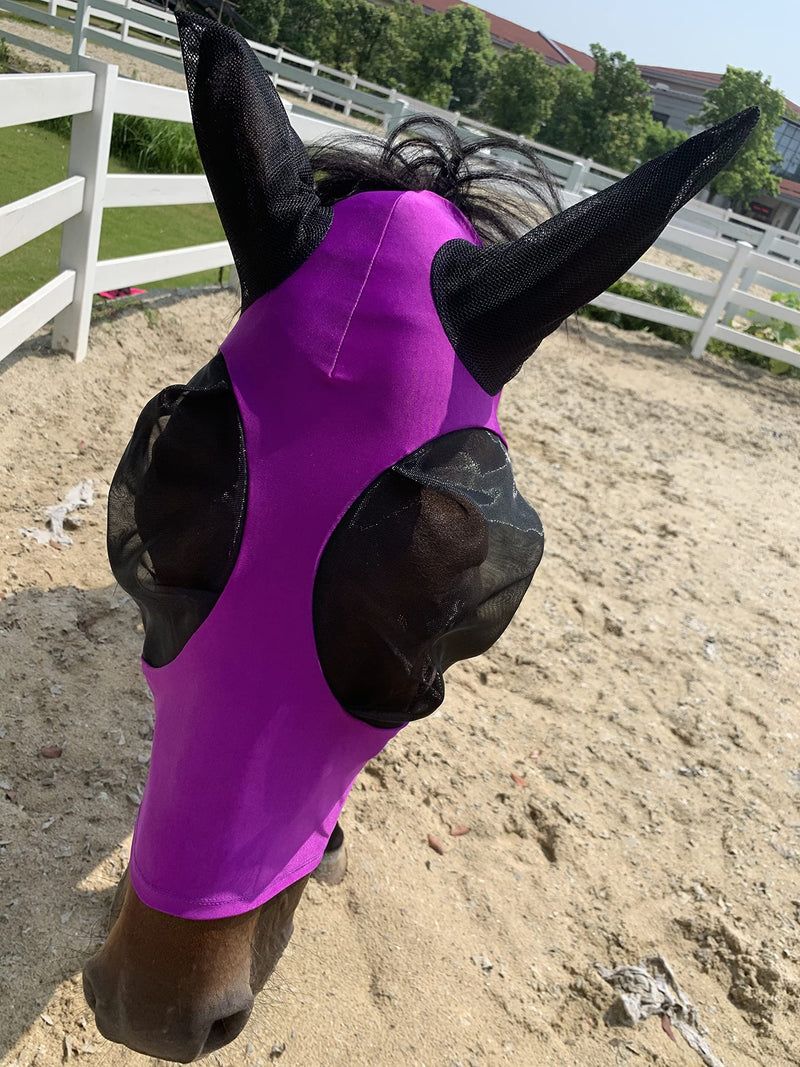 Horse Fly Mask,Fly Masks for Horses with Ears, Comfortable&Elasticity Lycra Upgrade Fly Mask with UV Protection (Purple) Purple - BeesActive Australia