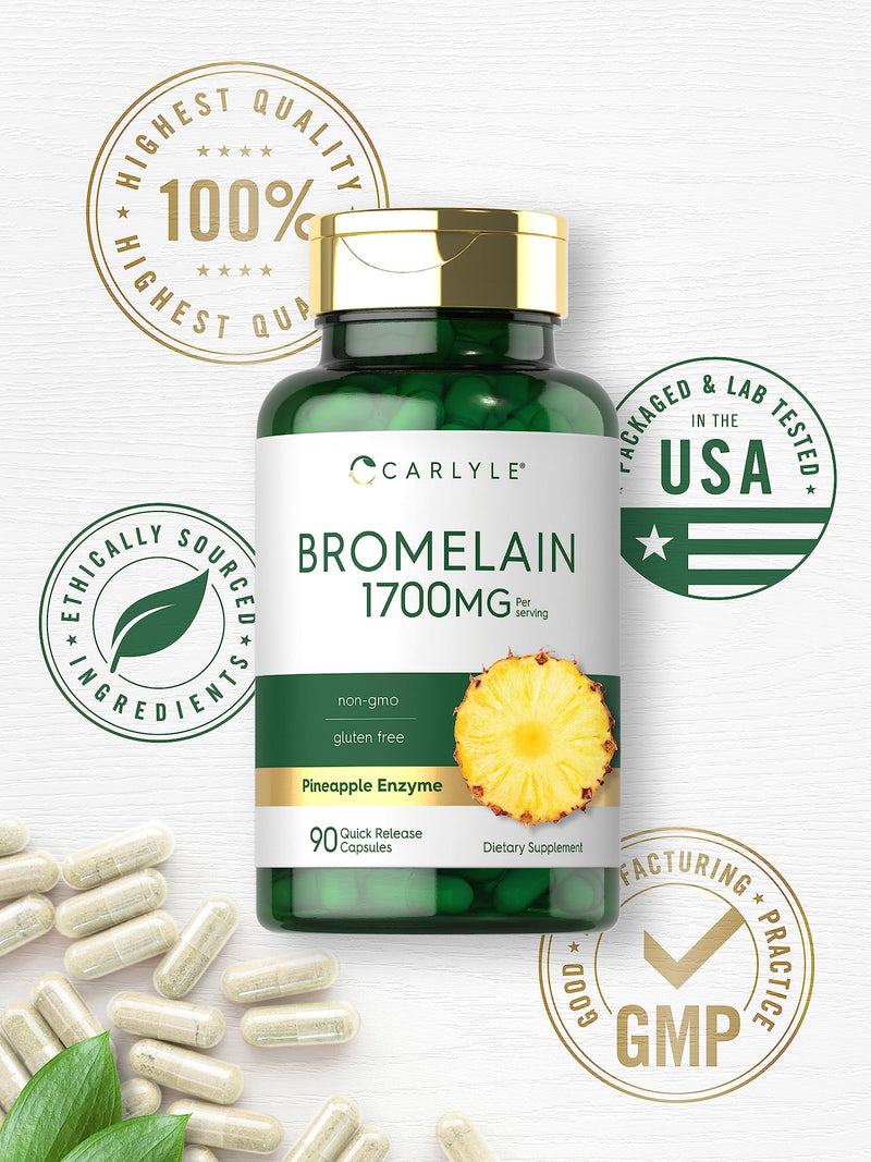 Carlyle Bromelain 1700 mg | 90 Capsules | Pineapple Enzyme Supplement | Non-GMO and Gluten Free - BeesActive Australia