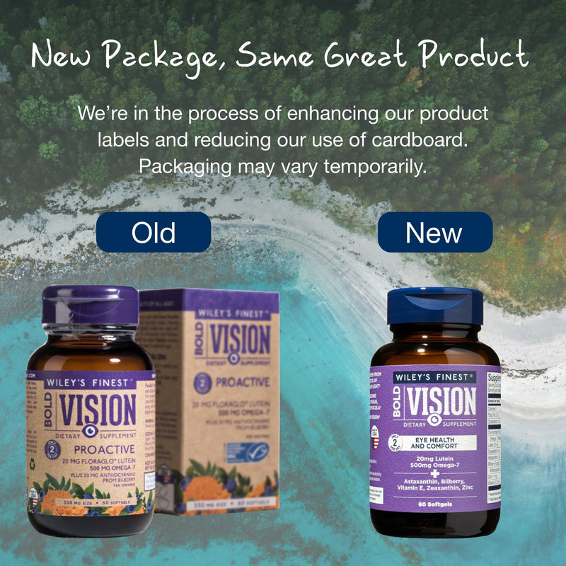 Wiley's Finest Wild Alaskan Fish Oil Bold Vision, 60 Softgels | Support Eye Health, Contains Astaxanthin, Zeaxanthin, Bilberry, Vitamin E and Zinc, 200 mg Lutein, 500 mg Omega-7
