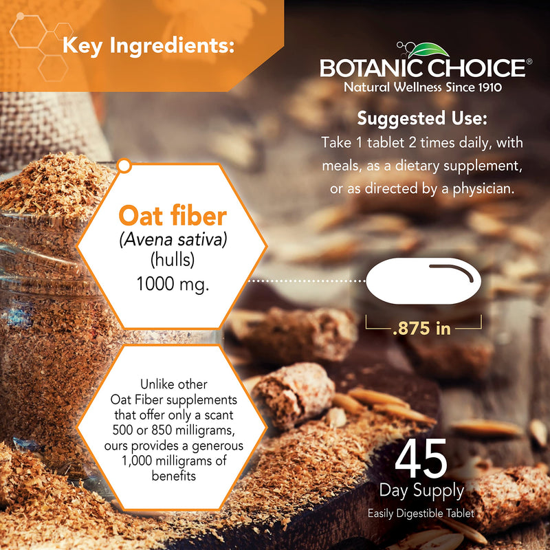 Botanic Choice Oat Fiber 1000mg 90 Tablets Digestive Support Regularity | Natural Dietary Supplement for Women and Men; Easy-to-Swallow Daily Formula That Helps Maintain Gut Health and Comfort 90 Count (Pack of 1)