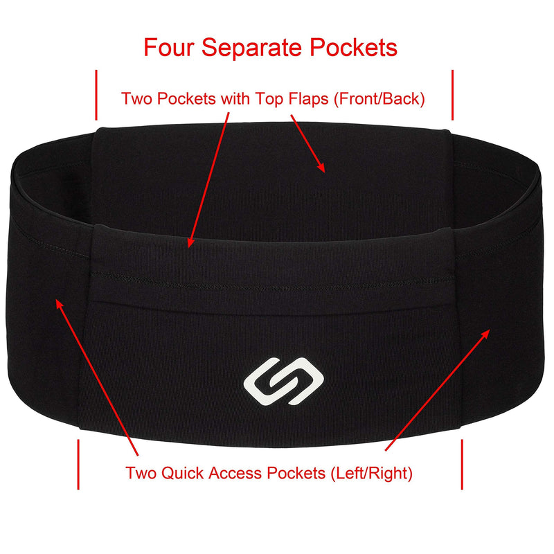 Sporteer VersaMod Running Belt, Workout Waist Pack, Travel Money and Passport Belt for Smartphones and Personal Items (Small, Black) Small