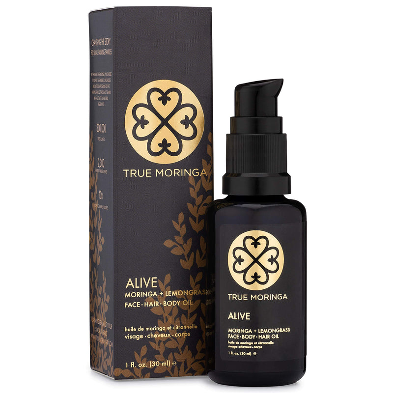 True Moringa Oil - 100% Pure Cold-Pressed Moringa Oil For Face, Body, Hair (30ml) - Alive, Lemongrass