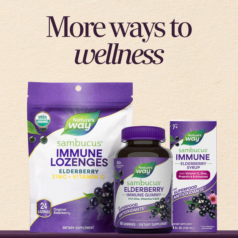 Nature's Way Sambucus Elderberry + Wildflower Honey Immune Gummy, 50 ct | Daily Immune Support Gummies with Vitamins C & D3, Zinc for Adults and Kids Ages 4+*, 50 Vegetarian Gummies