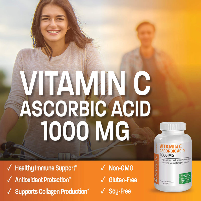 Bronson Vitamin C 1000mg Premium Non-GMO Ascorbic Acid Tablets, 100 Count 100 Count (Pack of 1)
