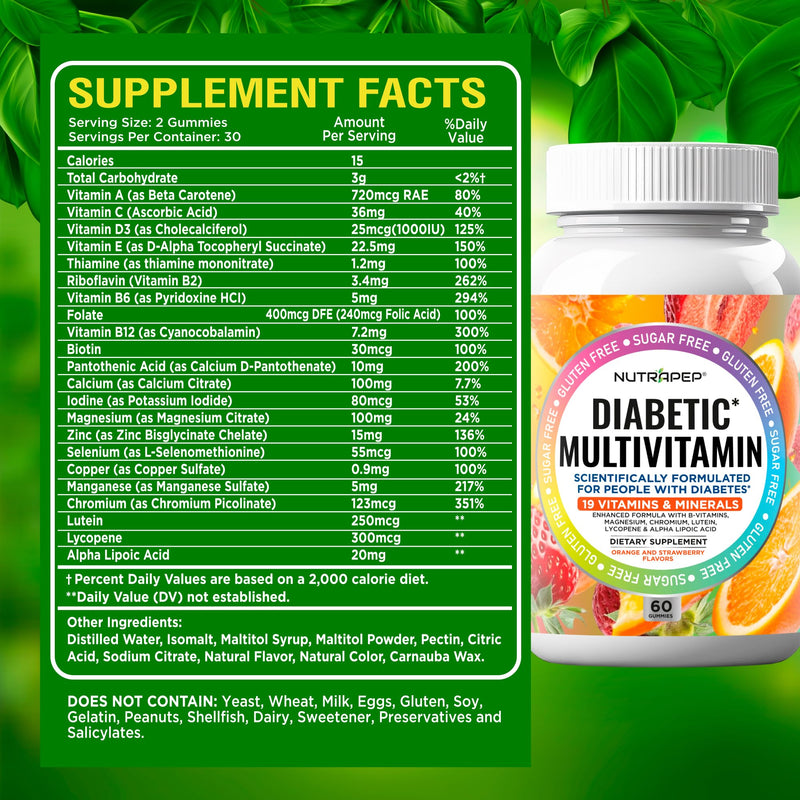 NutraPep Premium Multivitamin Chewable Gummies for Women & Men - Sugar-Free & Gluten Free Supplement Vitamins - Calcium Magnesium Zinc Manganese Thiamine Biotin…