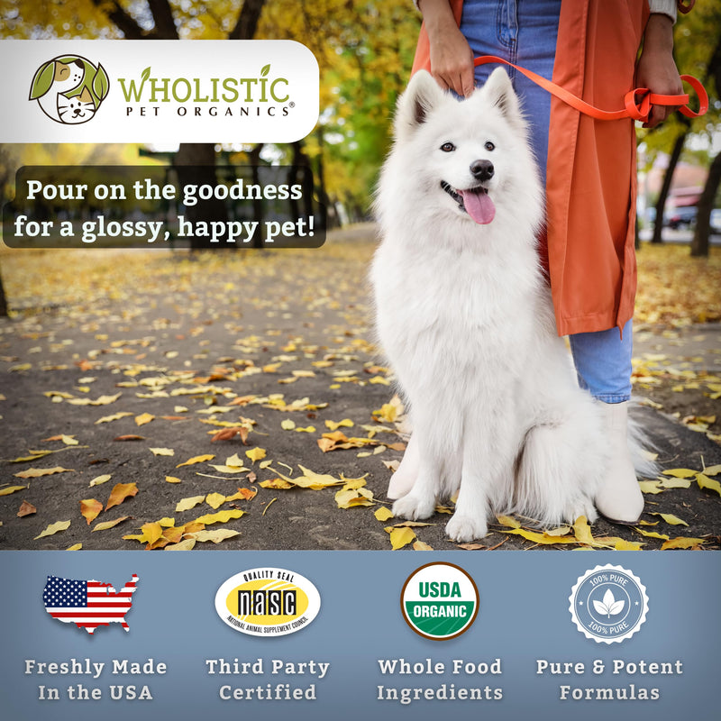 Wholistic Pet Organics Flaxseed Oil for Dogs - 16 Oz - Omega 3 Supplement for Dog Itchy Skin, Dry Skin Relief & Shedding - Skin & Coat Vitamins - PawsPlanet Australia