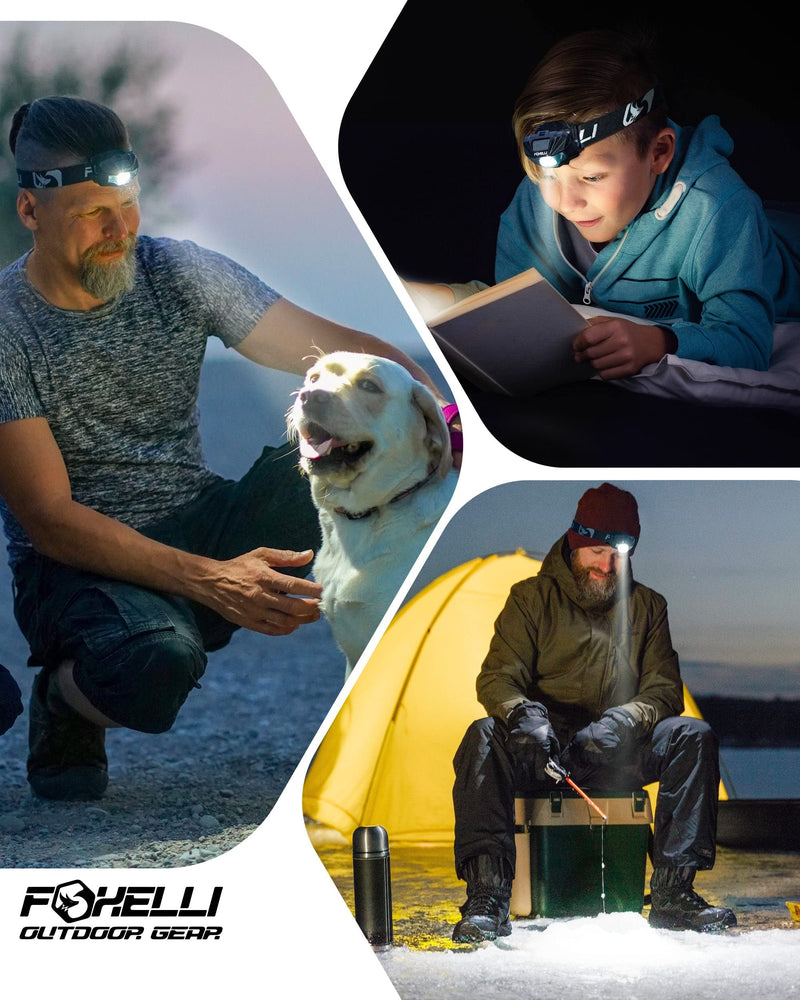 Foxelli Rechargeable LED Headlamp Bundle of 2 - Khaki & Forest: Ultralight Waterproof Head Lamp with Red Light for Running, Camping, Hiking & Outdoor - BeesActive Australia