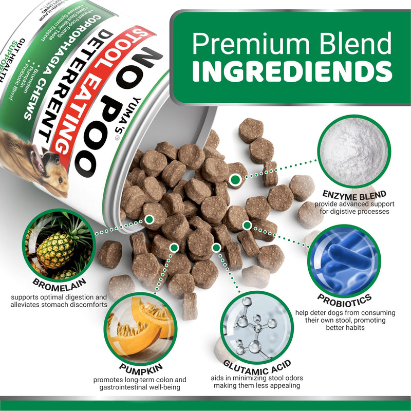 No Poo Chews for Dogs - Coprophagia No Poop Eating Deterrent for Dogs - Stop Eating Poop for Canine - Probiotics & Digestive Enzymes Supplement - Made in USA 170 Treats