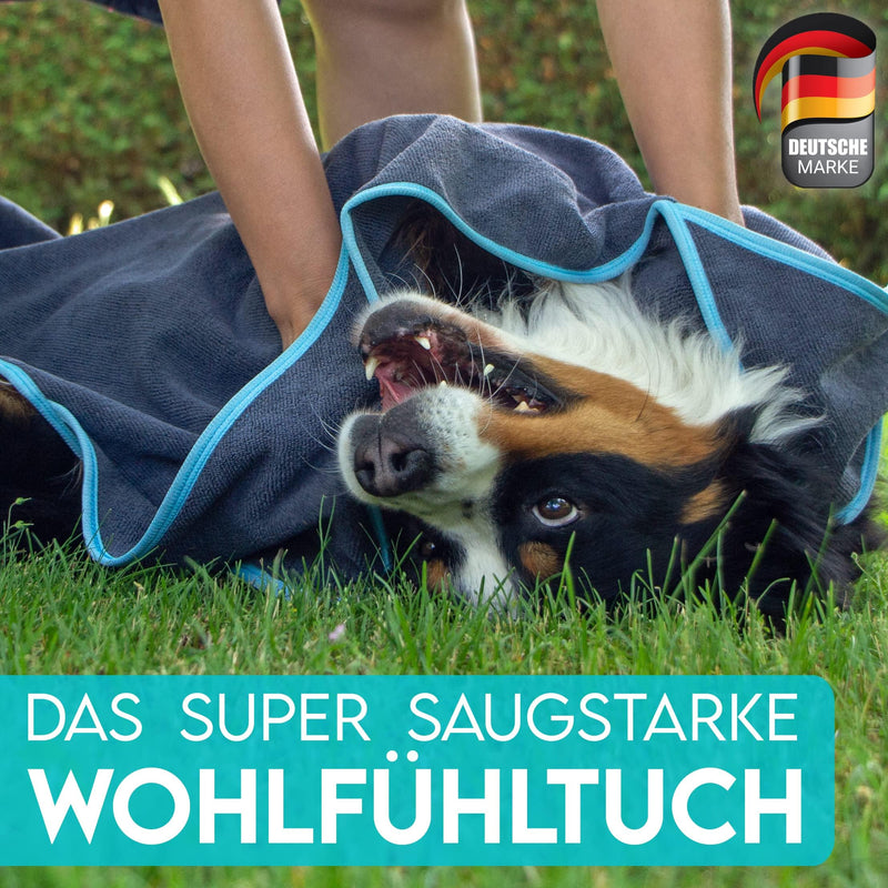 DOG IS KÖNIG® extra absorbent dog towel - dog towel made of microfiber with 4 openings - soft XL microfiber towel for dogs - premium dog drying towel, quick-drying dark gray-turquoise [130x75cm] - BeesActive Australia