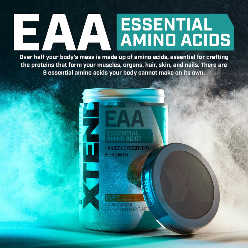 Scivation XTEND EAA + BCAA Powder | Muscle Recovery & Lean Muscle Growth | 9 Essential Amino Acids for Intra Workout or Post Workout Recovery | 10g EAAs Per 2 Servings | Mango 40 Servings 11.6 Ounce (Pack of 1) - BeesActive Australia