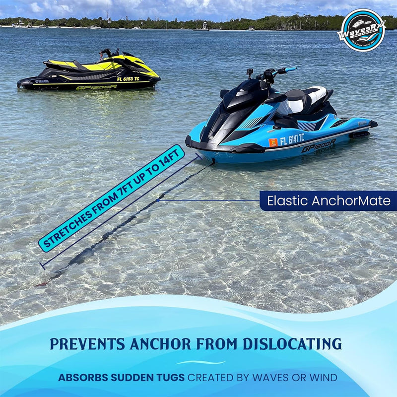 WAVESRX AnchorMate Bungee Line | Boat Bungee Dock Lines for Boats, PWCs & Kayaks | Absorbs Shock from Swells & Wind, Prevents Anchor Dislodging | Perfect for Anchoring, Mooring & Tethering 7-14 BLACK - BeesActive Australia