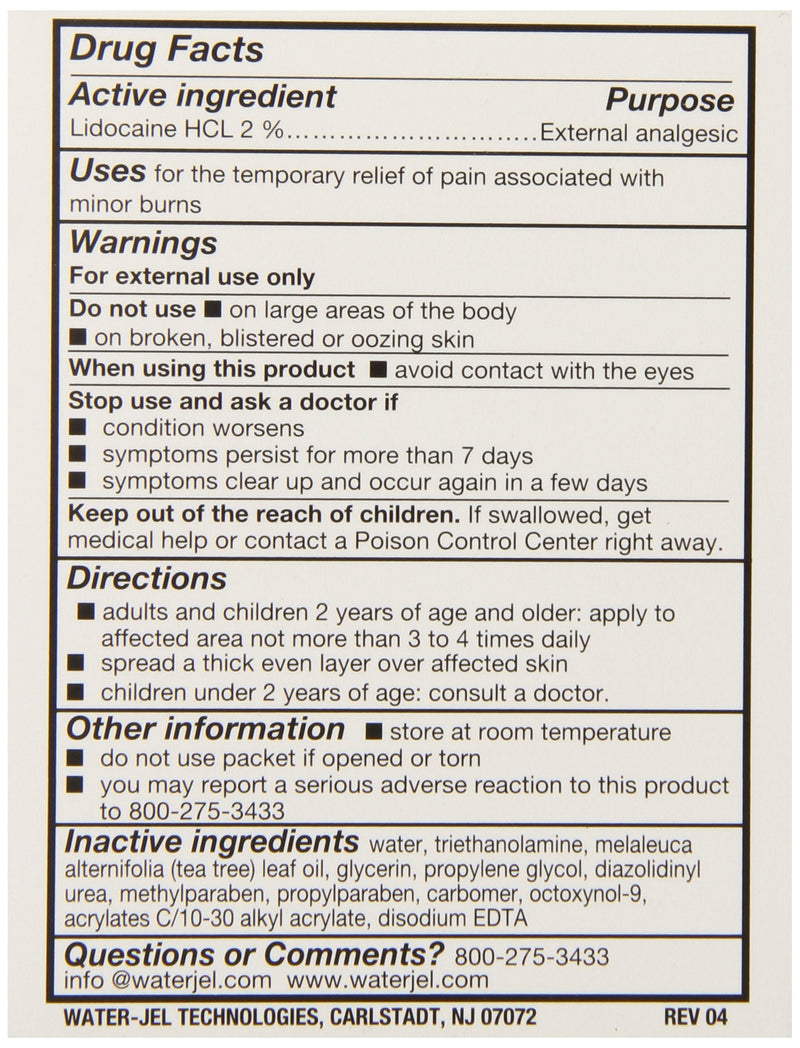 Water Jel, First Aid Burn Relief, Burn jel, 25 count - BeesActive Australia