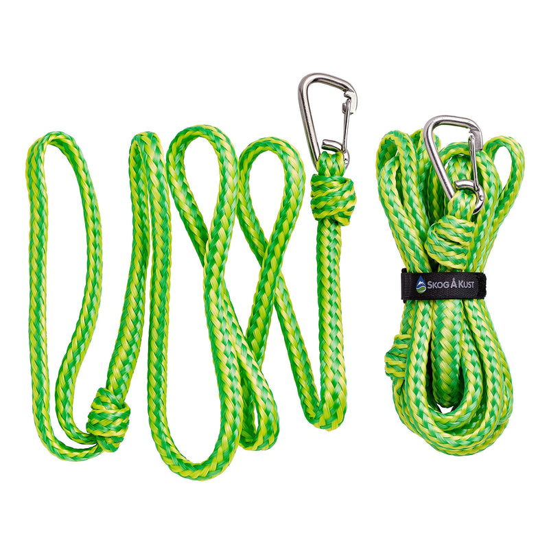 Skog Å Kust Premium PWC Dock Lines | 2-Pack Heavy Duty Braided Ropes, 1/2'' x 7ft & 14ft Lengths, with 316 Stainless Steel Clip Yellow & Green 1/2 inch diameter, 2-Pack: 7 & 14 ft length