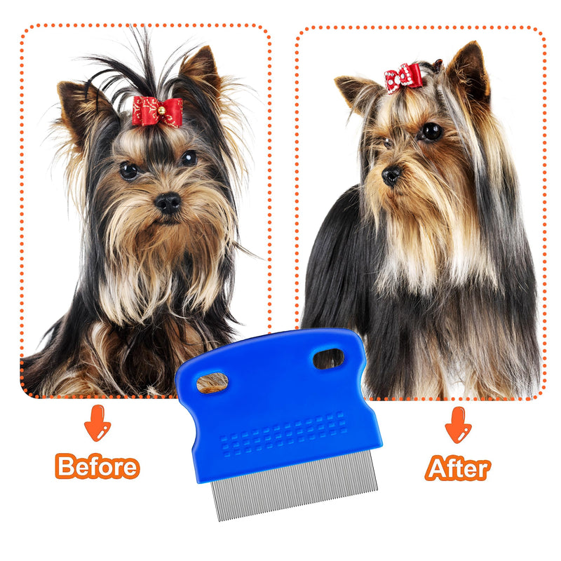 5 Pack Flea Lice Comb,Stainless Steel Dog Cat Grooming Combs With Rounded Teeth,Double-Sided Tear Stain Remover,Dematting Comb For Dogs Cats Ideal For All Types Of Small, Medium, Large Pets Blue - BeesActive Australia