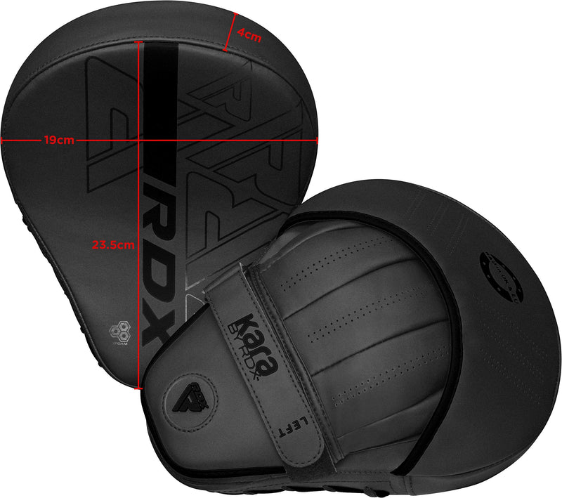 RDX Boxing Pads Curved Focus Mitts, Maya Hide Leather Kara Hook and jab Training Pads, Adjustable Strap Ventilated, MMA Muay Thai Kickboxing Coaching Martial Arts Punching Hand Target Strike Shield Black