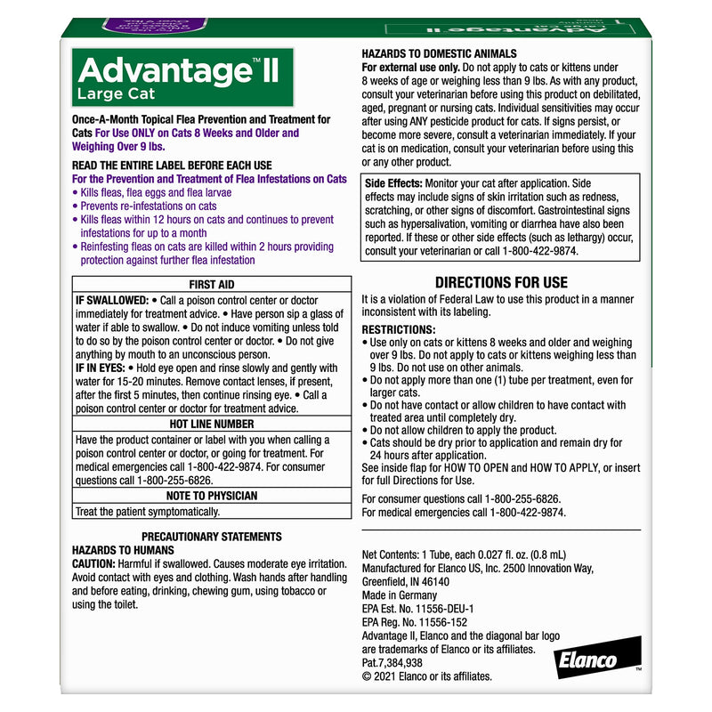 Advantage II Large Cat Vet-Recommended Flea Treatment & Prevention | Cats Over 9 lbs. | 1-Month Supply (Pack of 3) 3-Pack