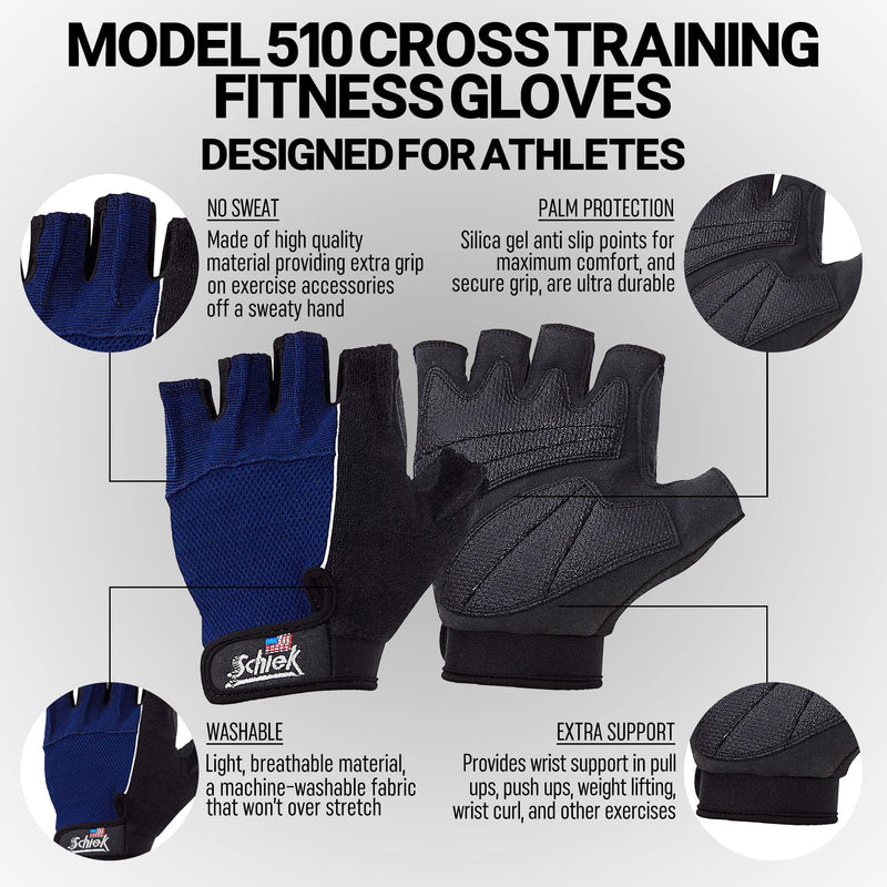 Schiek Sports 510 Cross Training Fitness Gloves - Weight Lifting Gloves Extra Small
