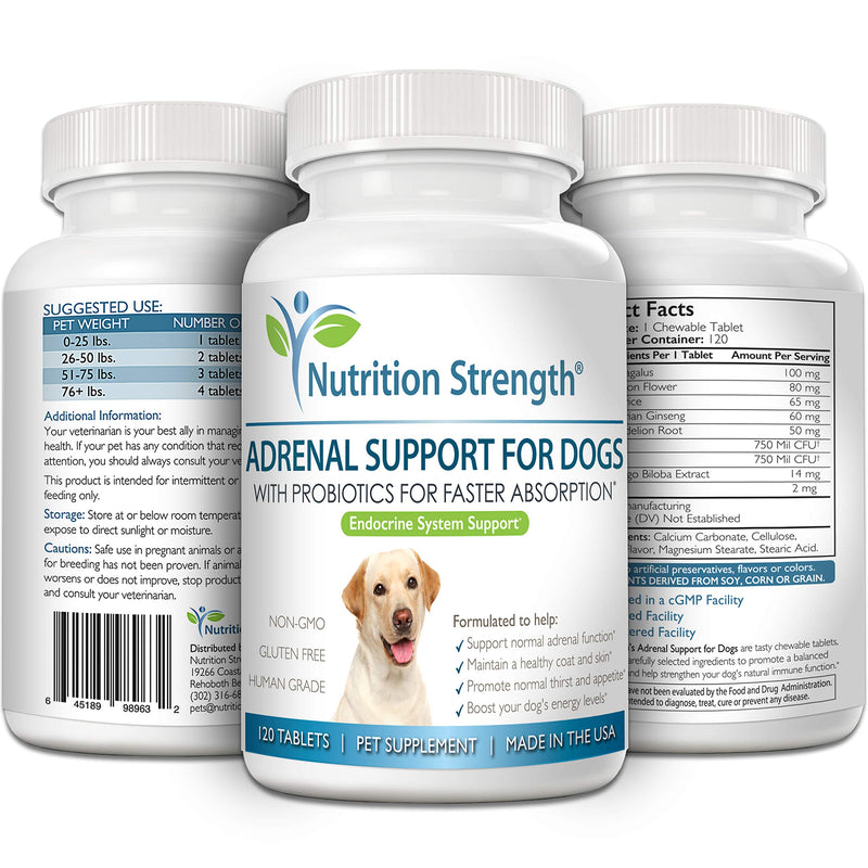 Adrenal Support for Dogs, Support for Dogs with Cushing's Disease, Maintain a Healthy Coat and Skin, Promote Normal Urination, Thirst and Appetite, 120 Chewable Tablets - PawsPlanet Australia