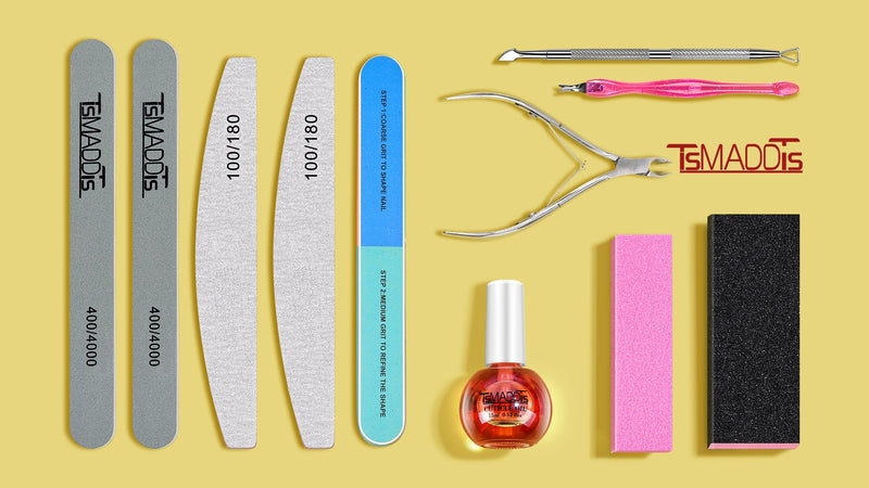 TsMADDTs Manicure Tools Kit Nail Care Kit with 3 pcs Files, 2 pcs Buffer Blocks, 2 Polishing Buffers, Cuticle Nipper, Pusher and Cuticle Oil Rose
