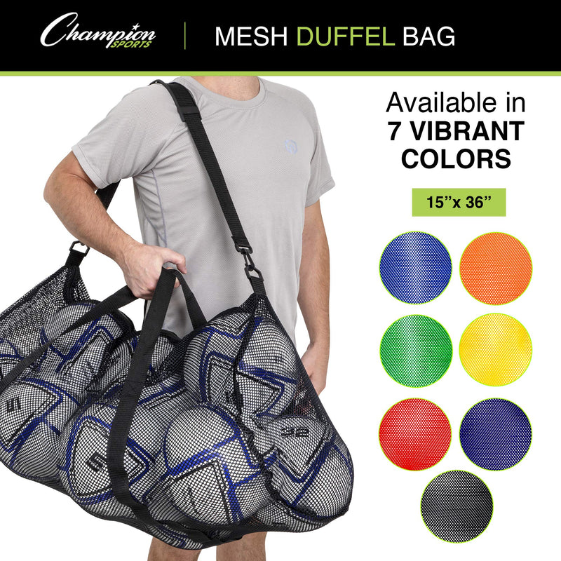 Champion Sports Mesh Duffle Bag – Oversized Breathable Gear Bag with Zipper & Shoulder Strap for Sports, Gym & Travel Black 15" x 36"