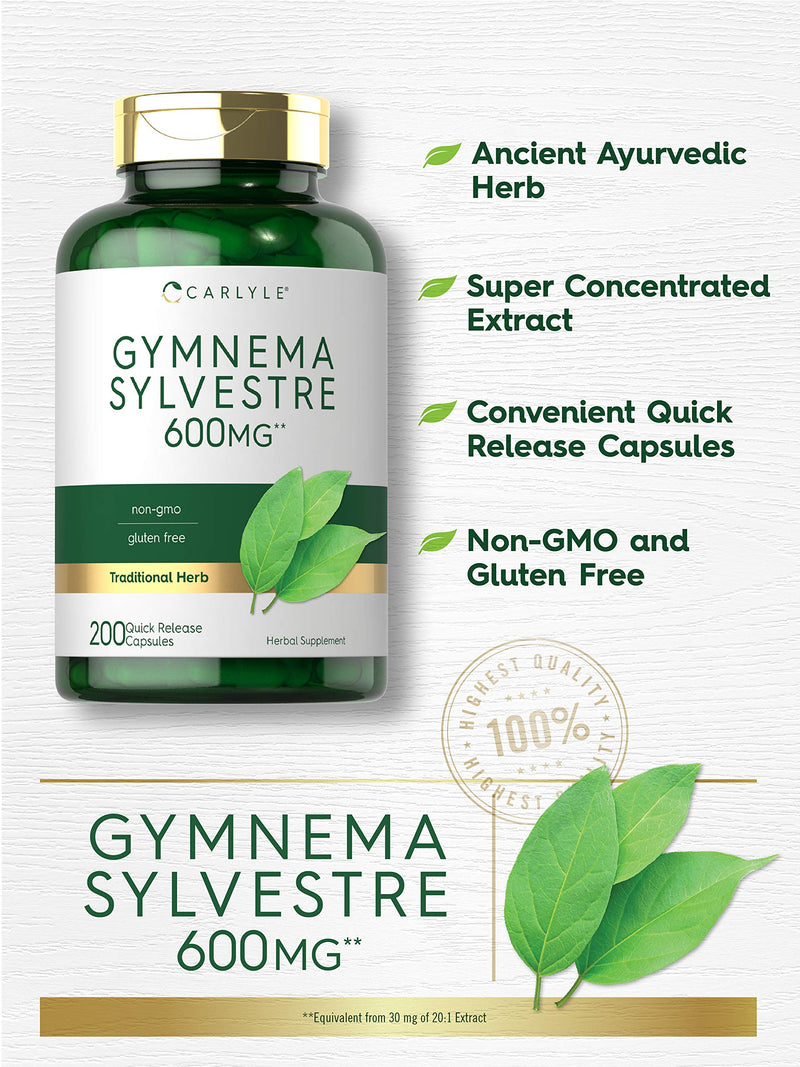 Carlyle Gymnema Sylvestre Capsules | 600mg | 200 Count | Non-GMO and Gluten Free Supplement - BeesActive Australia