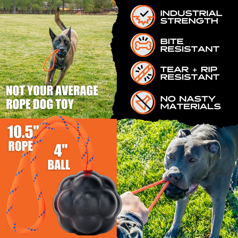 Monster K9 Ultra Durable Rumble Rope Ball - XL Dog Ball - Lifetime Replacement - Medium & Large Breeds - Aggressive Chewers - Chew, Tug, & Fetch Dog Toy - Made in USA - Reward Toy Used by K9's - 4.5" - BeesActive Australia