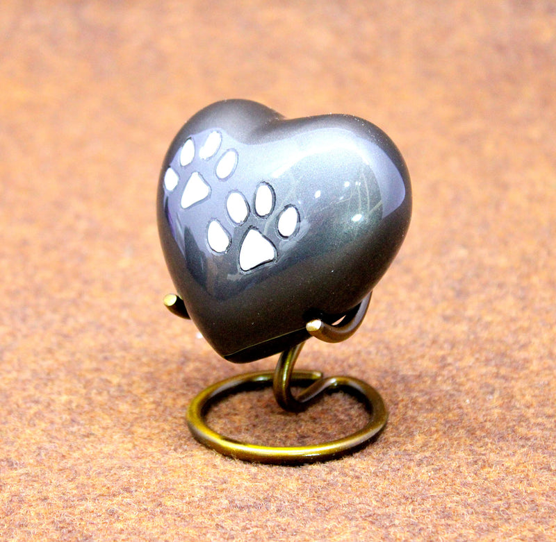 eSplanade Mini Brass Heart Shaped Urn Keepsake Memorial Jar Container Small Urn for Funeral Ashes Funeral Paws Engraved Metal Keepsake with Stand Black 7cm - BeesActive Australia