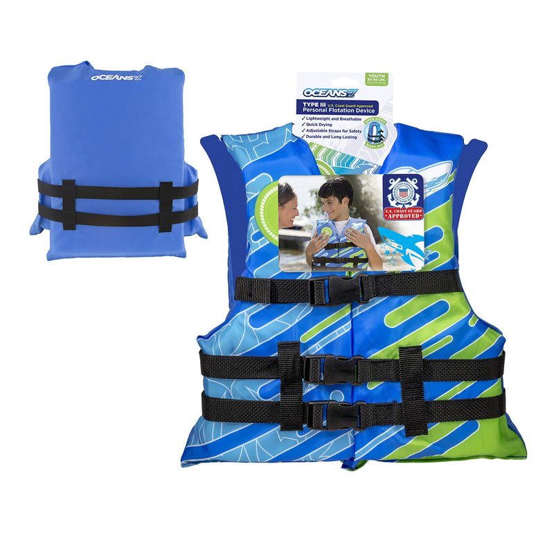 Oceans 7 US Coast Guard Approved Life Jacket for Infant, Kids, Youth, – Type II & III Vest, Personal Flotation Device Blue/White – Youth (50-90 lbs) - BeesActive Australia