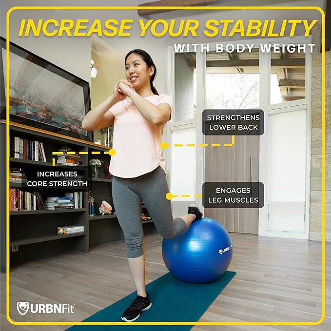 URBNFit Balance Ball, 21.7 / 25.6 / 29.5 inches (55/65/75 cm), Exercise Ball for Sports, Yoga, Pilates, Fitness, Balance Ball Chair, Anti-Burst Design, Includes Air Pump - BeesActive Australia