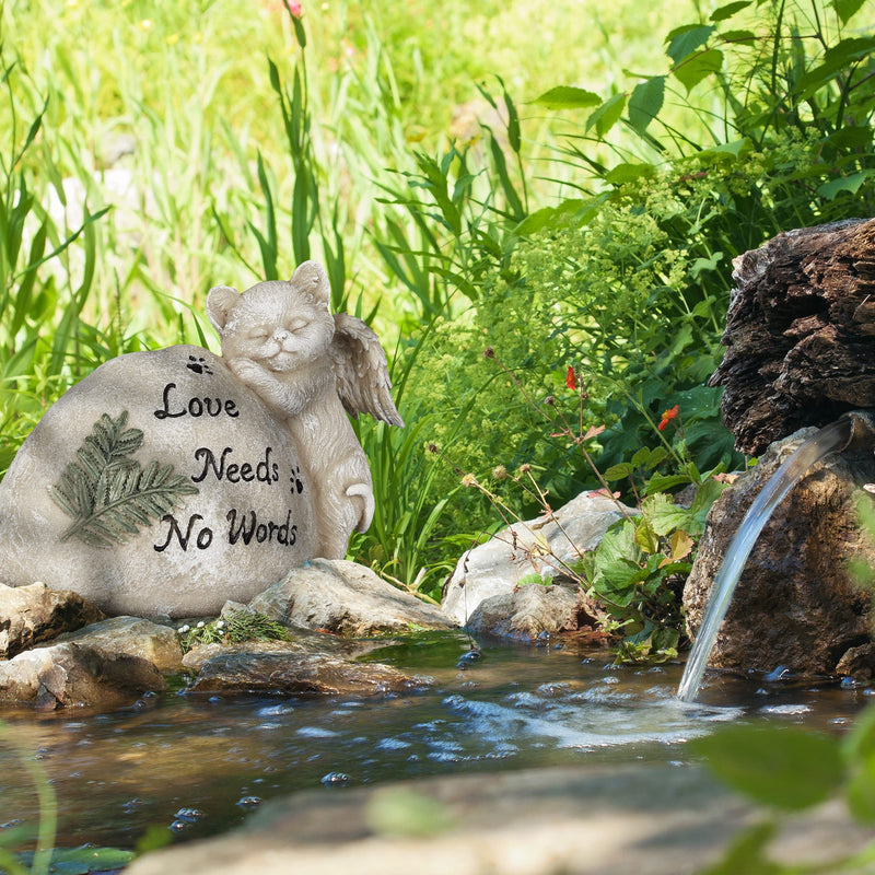 Relaxdays grave decoration for cat, garden decoration figure, keepsake animal, gravestone with saying, cat angel, weatherproof, cream - BeesActive Australia