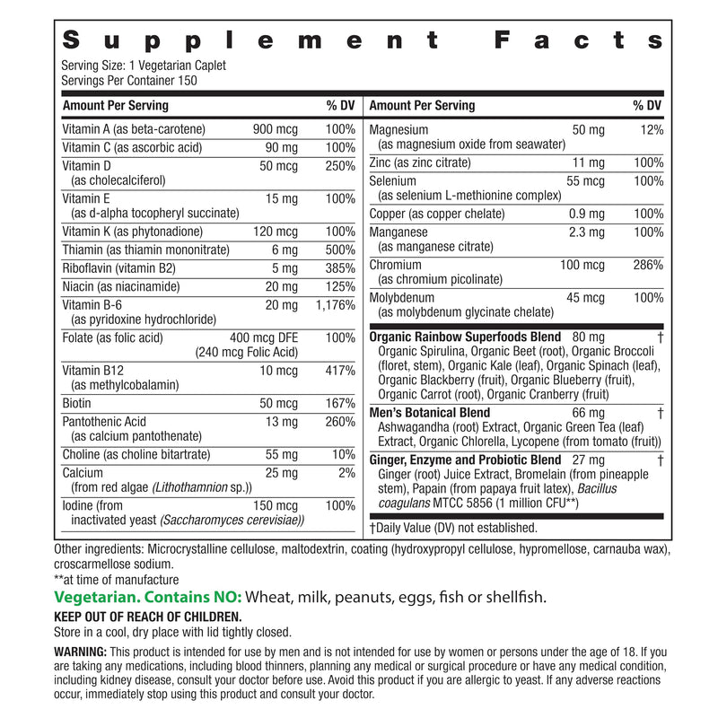 Rainbow Light Mens One High Potency Daily Multivitamin, Vegetarian, 150 ct., Package May Vary Men's One 150 Count (Pack of 1)